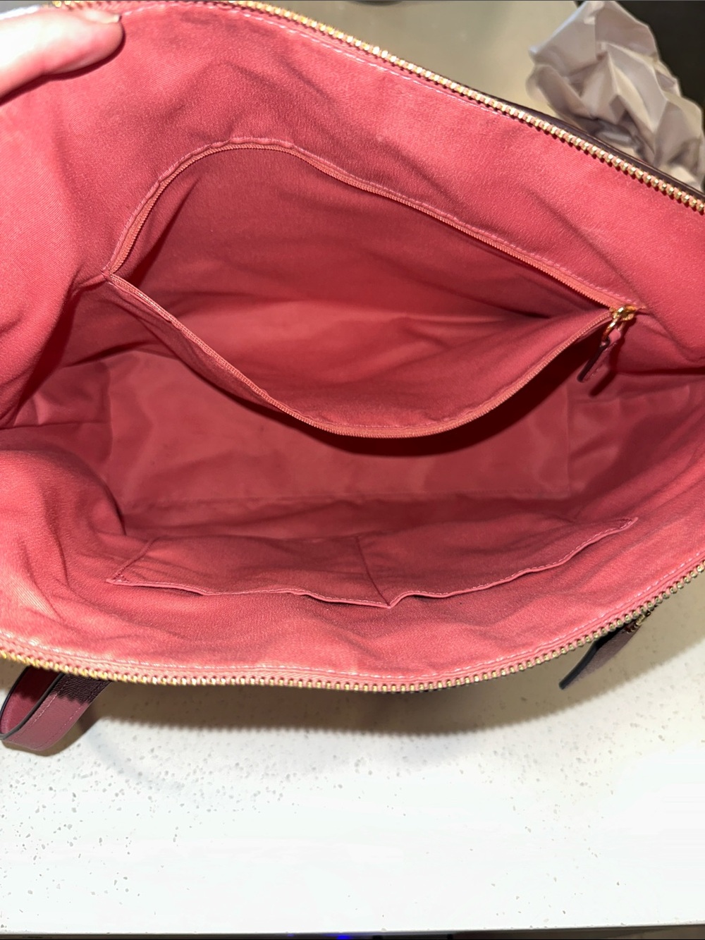 Coach Coral Pink Saffiano Leather Tote with Front Zip - Picture 9 of 11